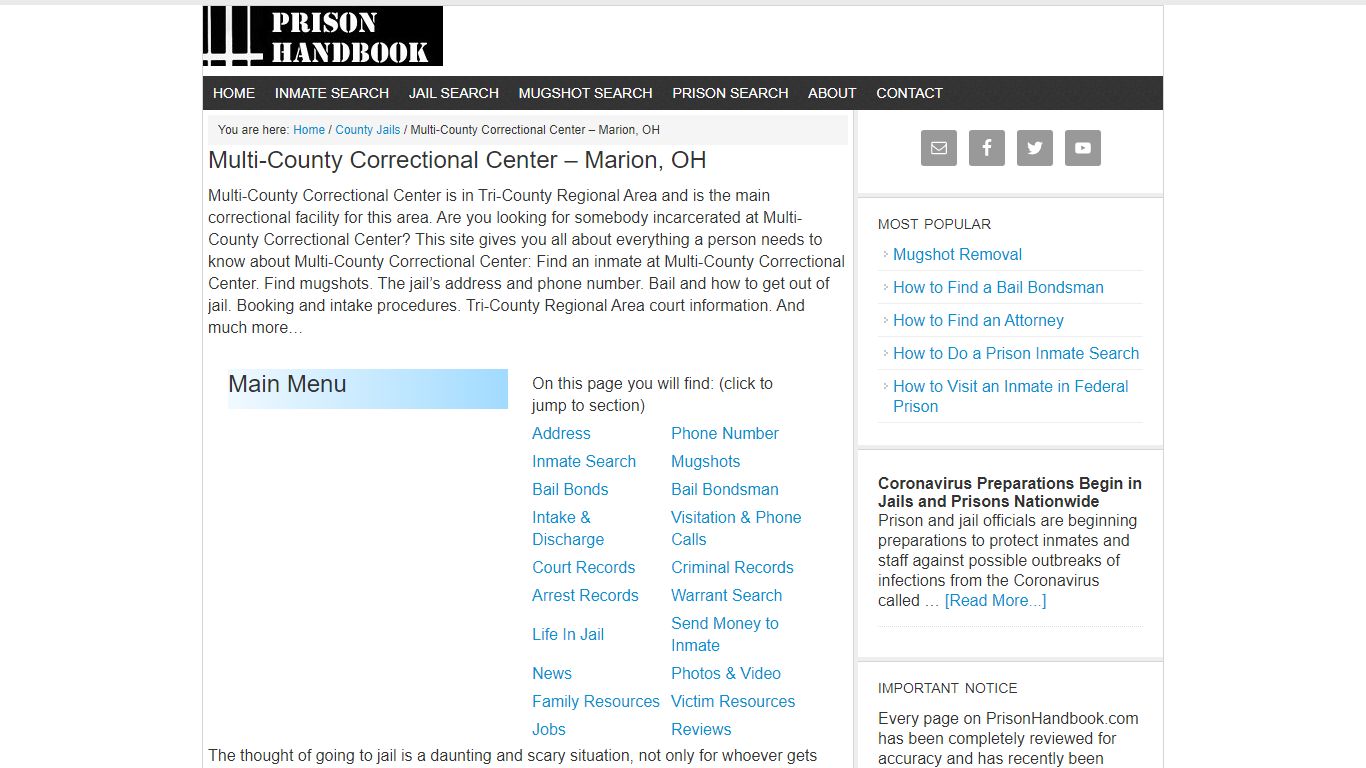 Multi-County Correctional Center – Marion, OH - Prison Handbook
